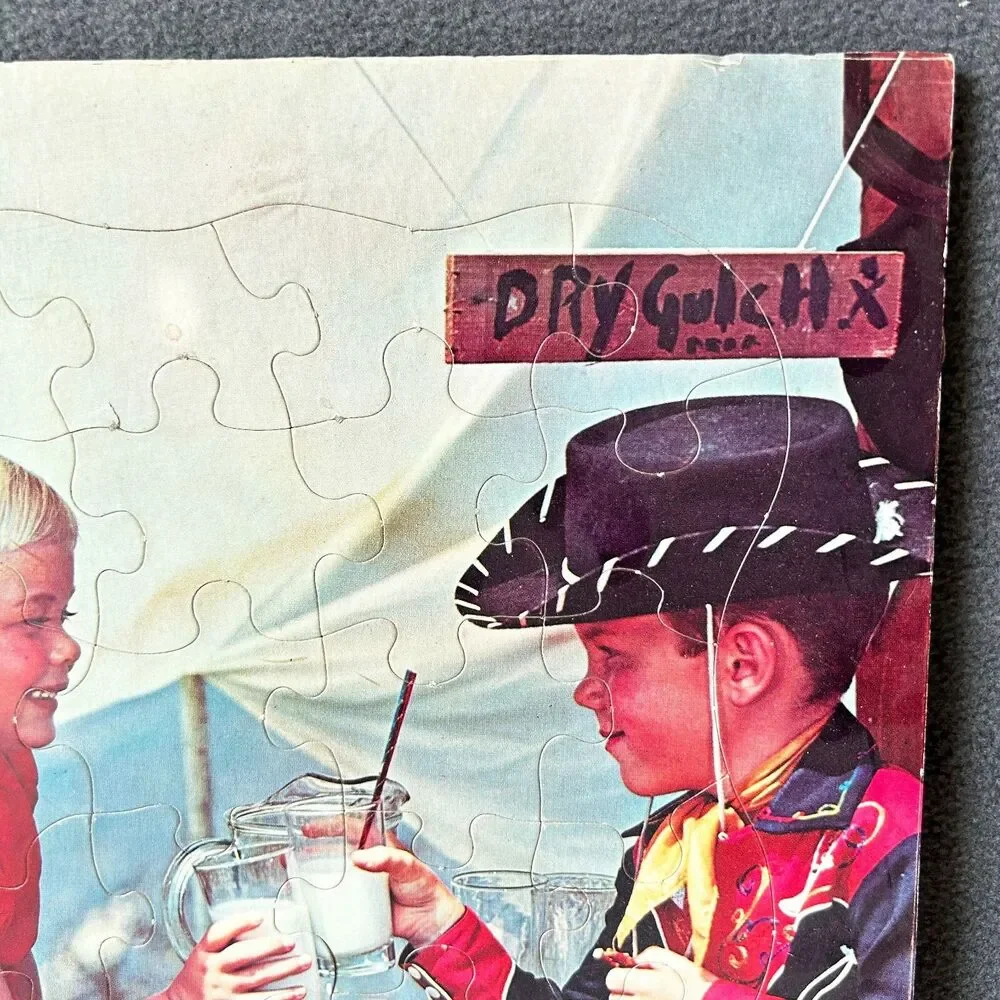 Vintage 1950s Dry Gulch Little Cowboy Drinking Milk Frame Tray Puzzle 28 Pieces